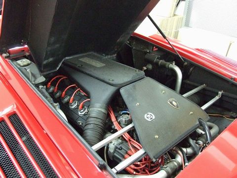 ランボルギーニ・カウンタックのエンジン黒色美観ケア